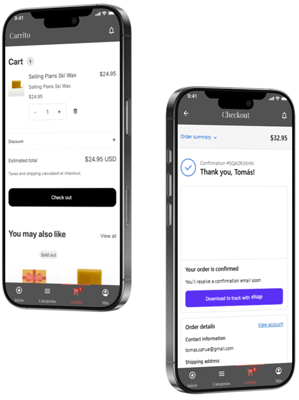 App Devenred en celular - catálogo y carrito